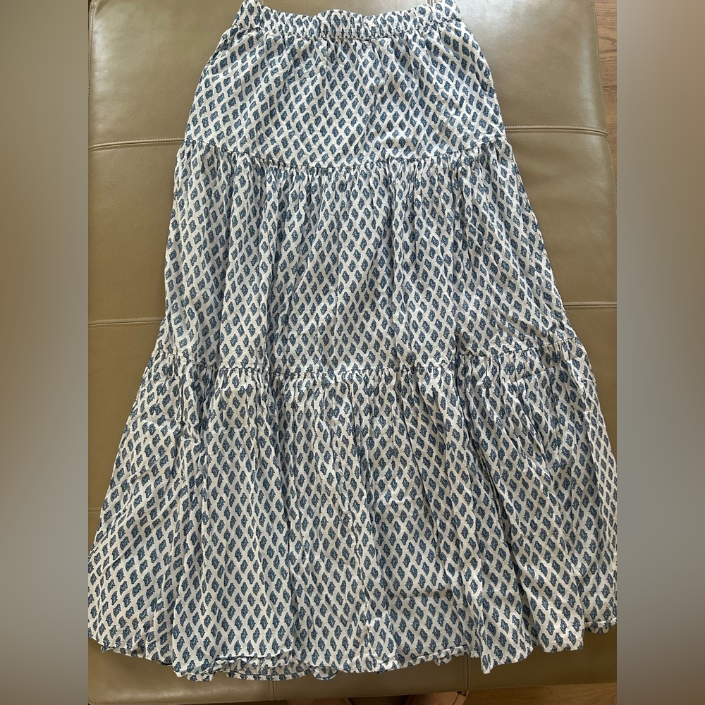 Zara Light Blue Tiered Maxi Skirt pockets cotton size S-M - Picture 5 of 6